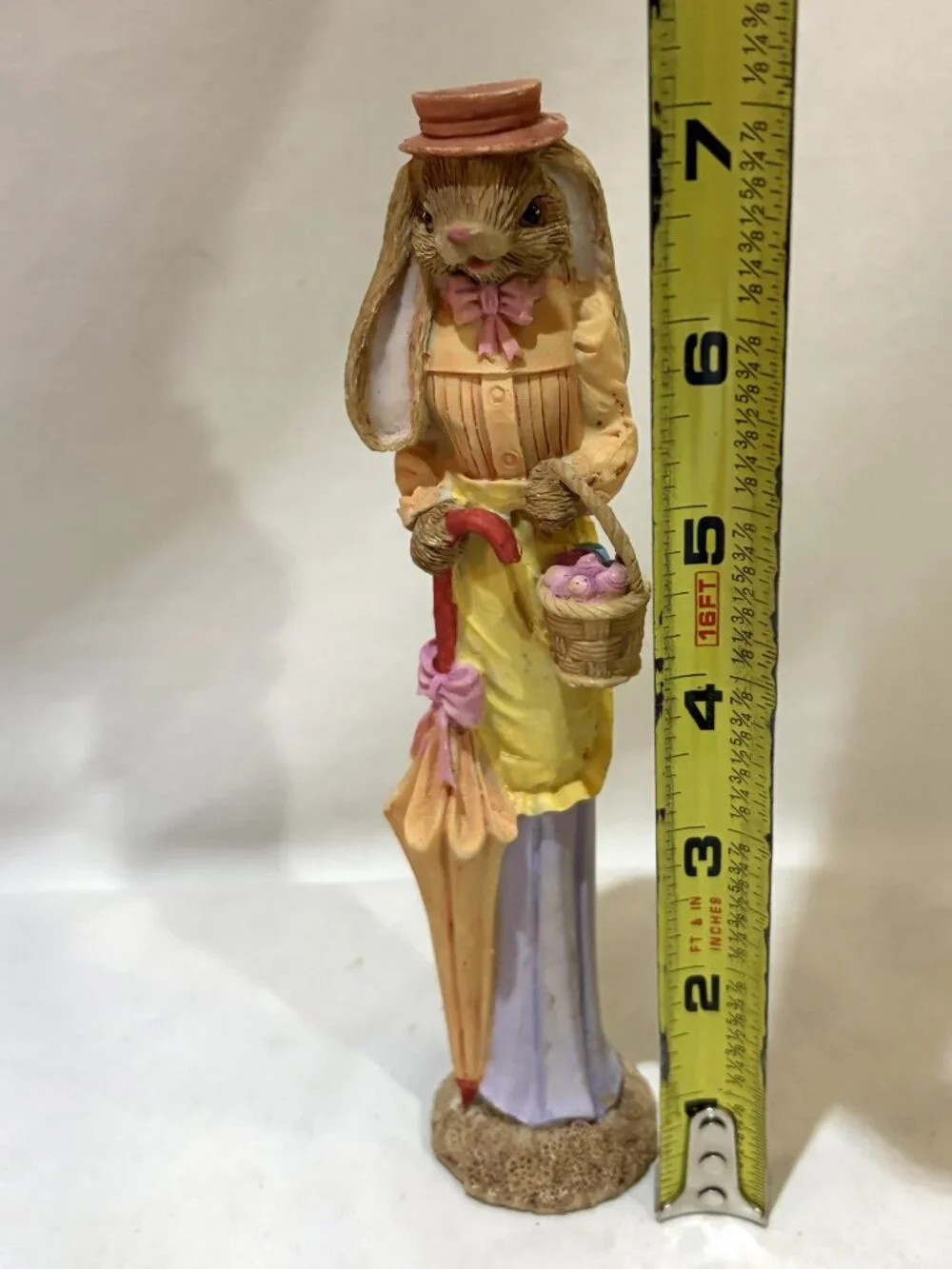 Mrs. Easter Bunny Rabbit with Parasol and Egg Basket Resin Easter Decor